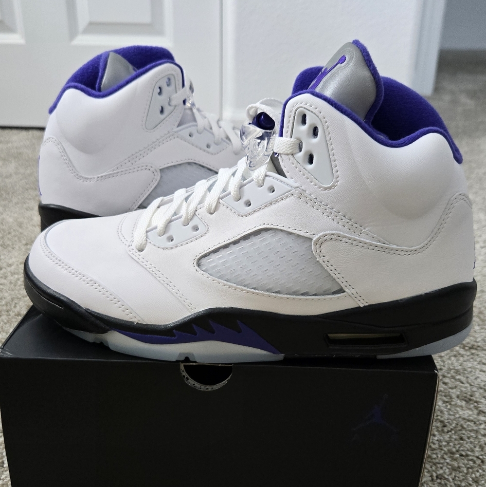 White and Purple High-Top Sneakers